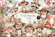 Woodland Animals Clipart Watercolor, an Illustration by BigCakeBee (Thumbnail 1 of 7)
