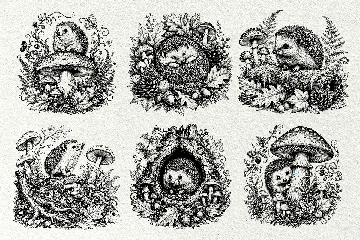 Forest Hedgehog Illustrations, an Animal Illustration by DENIDigitalArtSudio (Photo 2 of 8)