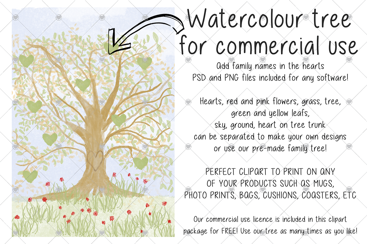 Family Tree clipart, Watercolour,, an Illustration by CommercialCliparts (Photo 1 of 2)