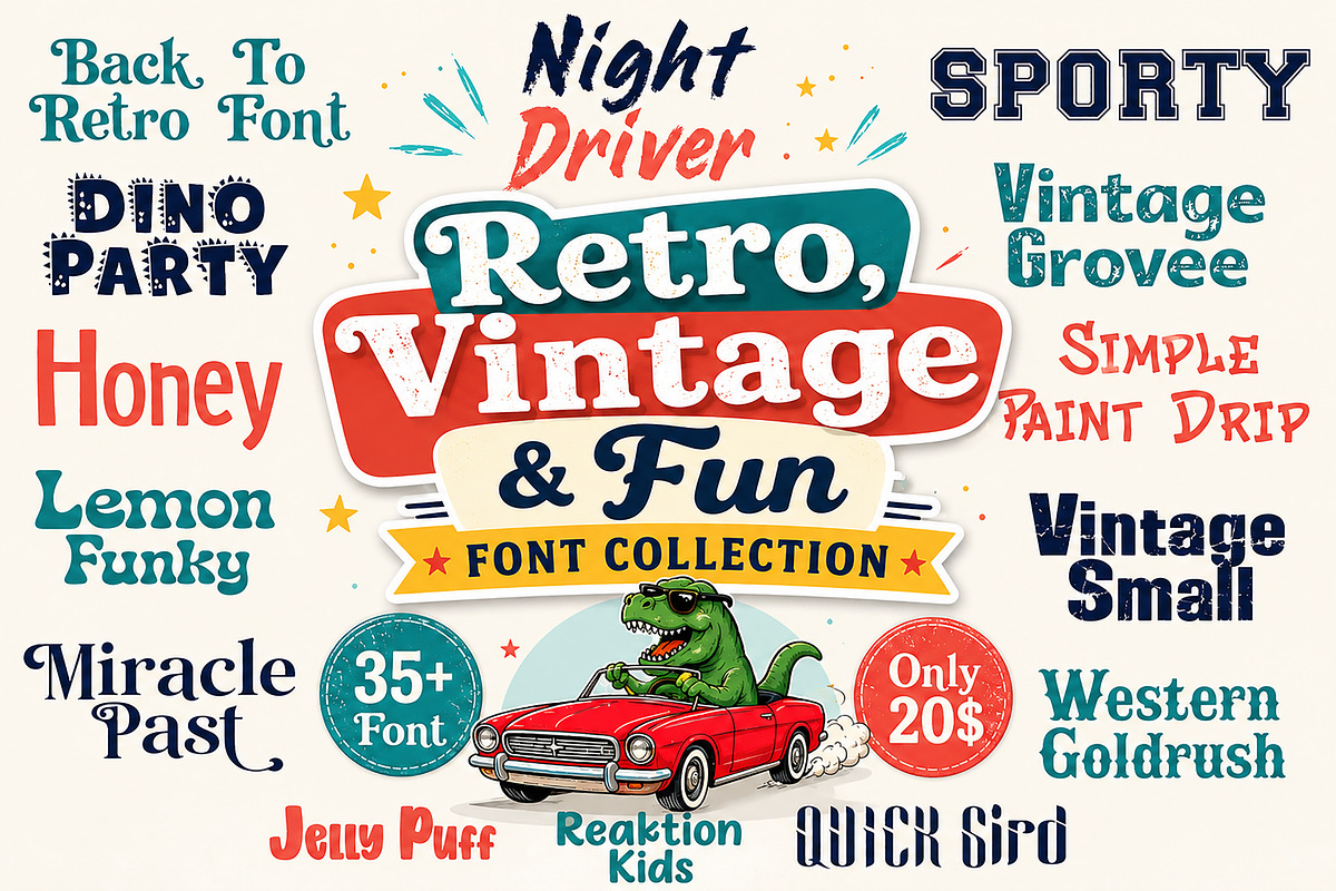 Retro, Vintage & Fun Font Collection, a Slab Serif Font by Wow Magic (Photo 1 of 20)