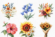 Watercolor Bouquet Clipart, an Illustration by Craft Nest (Thumbnail 2 of 6)