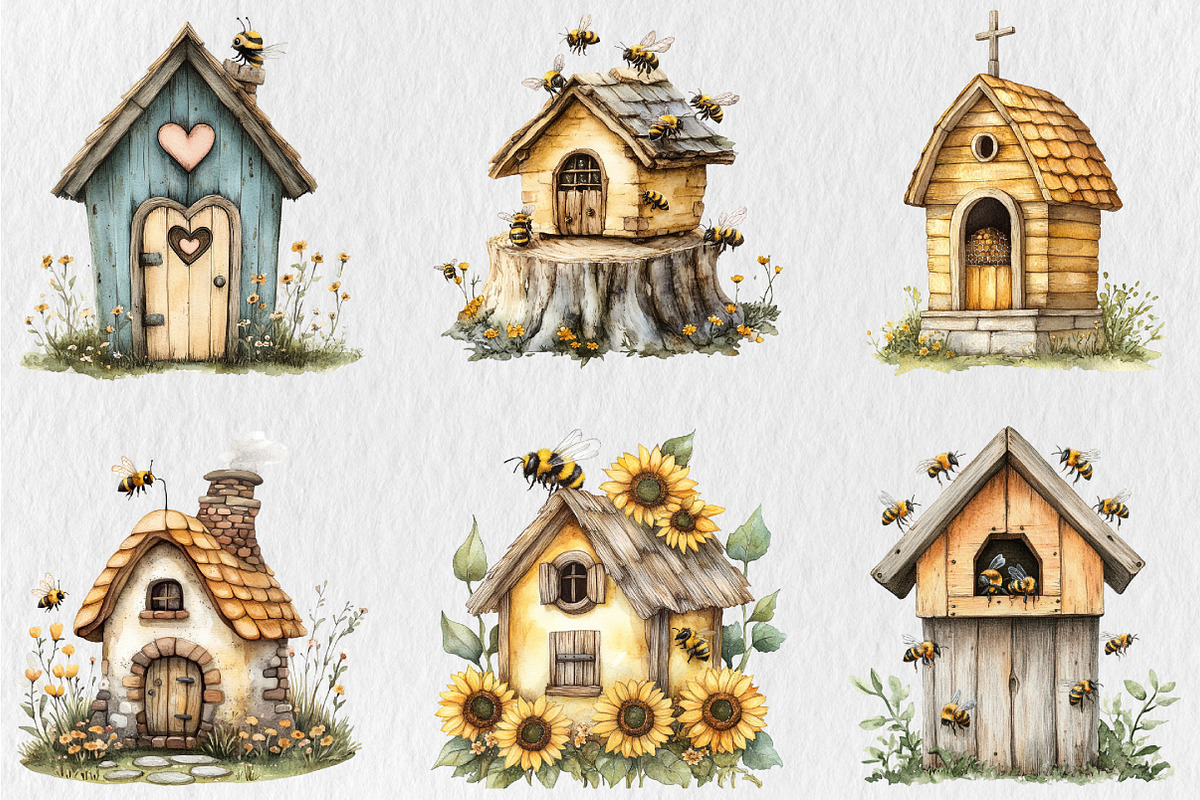 Bee House Clipart Bundle, a Work Illustration by Rose Art (Photo 2 of 4)