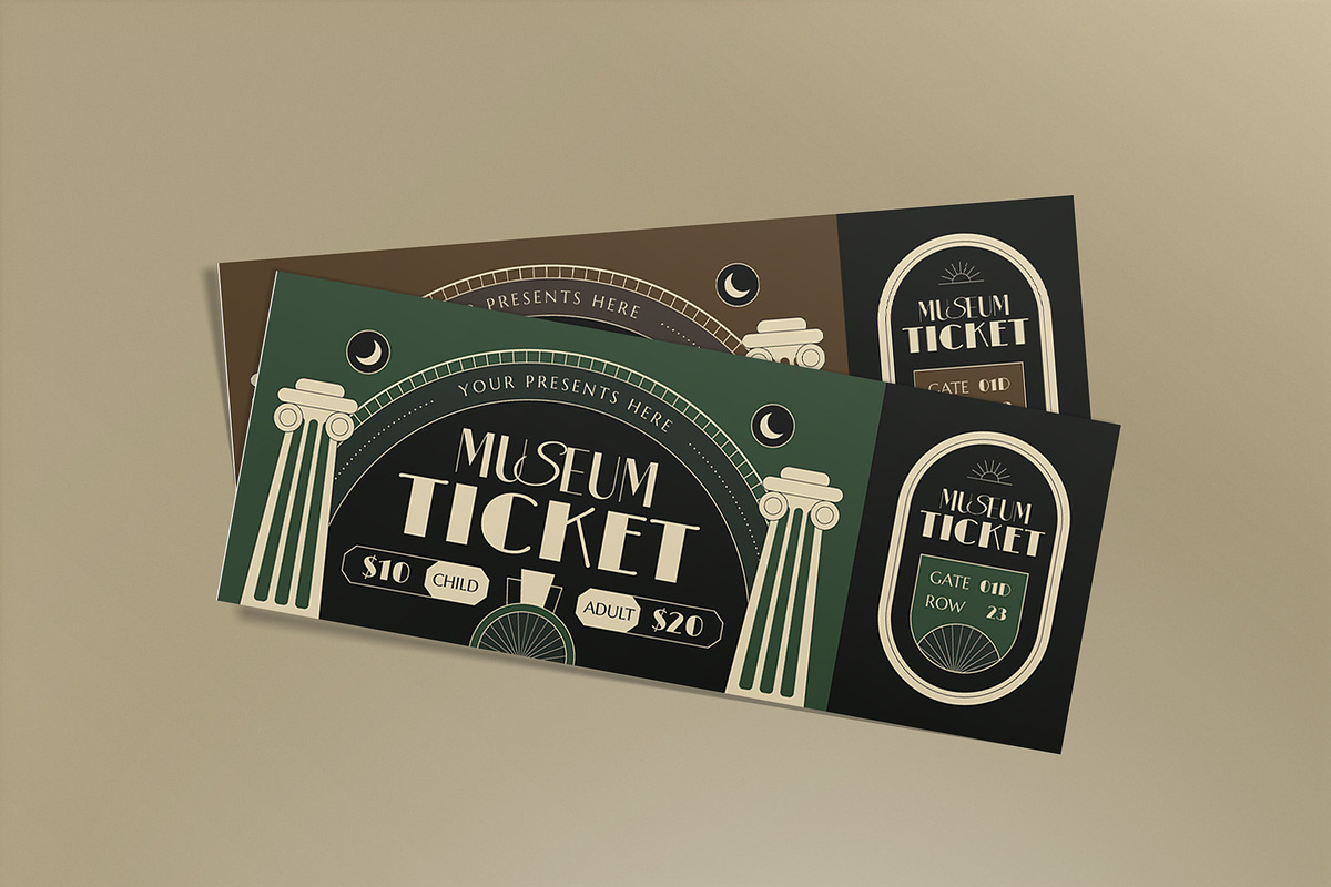 Alternative Art Deco Museum Ticket, a Card Template by graphicook (Photo 1 of 3)