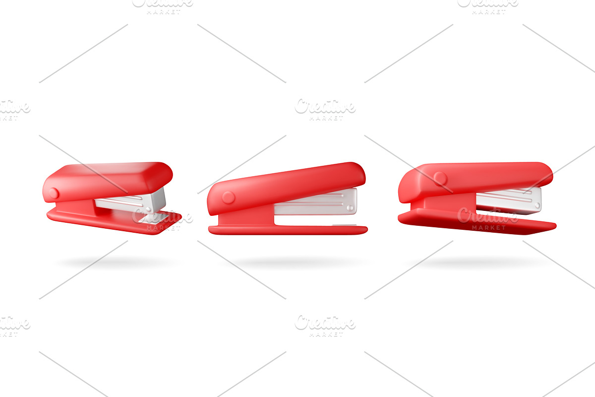 3D set of red plastic stapler, an Object Illustration by Abscent