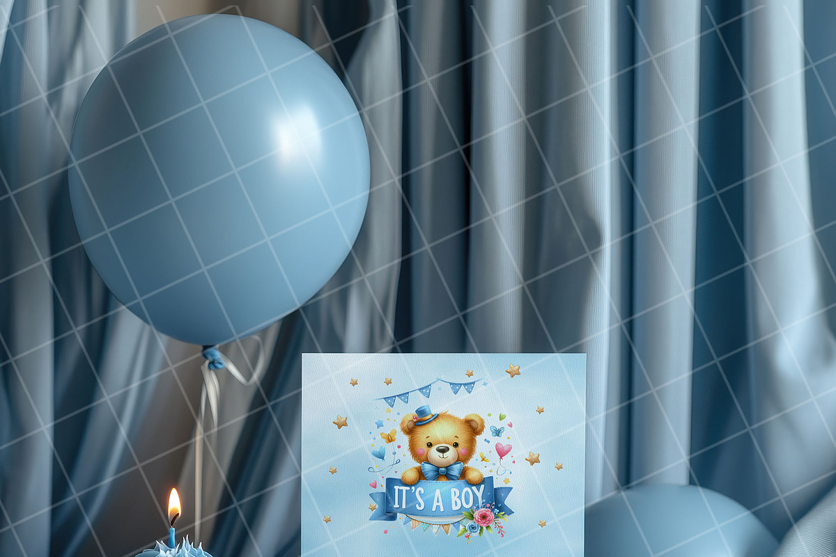 Boy birthday invitation card mockup, an Advertising Mockup by Blush Roses Print (Photo 8 of 8)