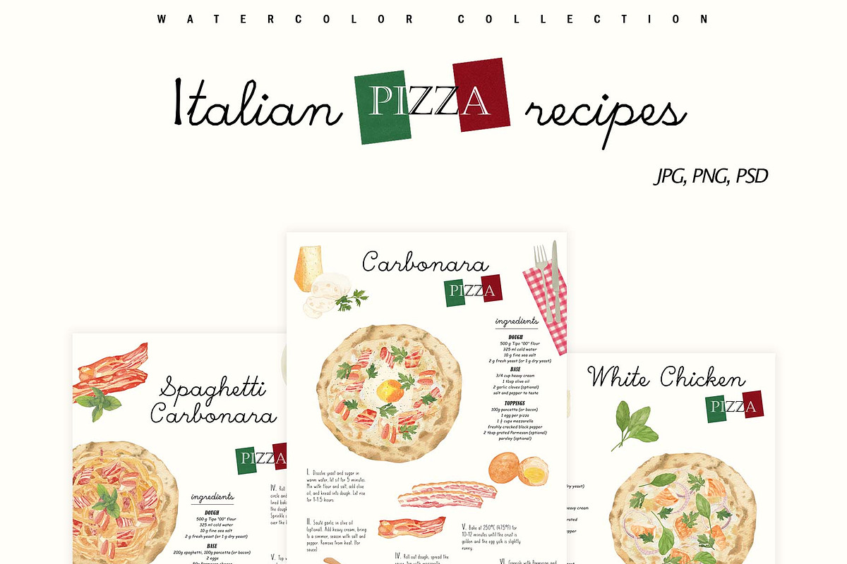 Rustic Italian Pizza Recipe Set, a Food Illustration by Sunshine Art (Photo 9 of 10)