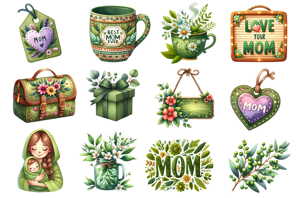 Boho Olive Green Mother's Day, an Illustration by Dream Creation (Photo 3 of 4)