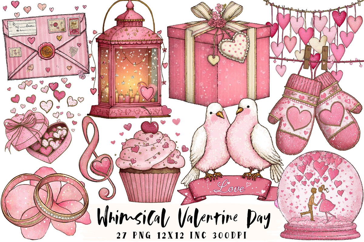 Whimsical Valentine Day Clipart, an Illustration by OK Design (Photo 1 of 6)