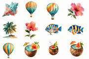 Watercolor tropical Summer clipart, an Illustration by Designworld (Thumbnail 4 of 8)