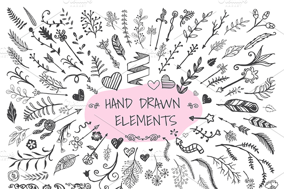 Hand drawn elements bundle, an Object Graphic by Somjai King (Photo 2 of 21)