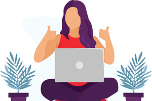 Woman Working on Laptop Illustration, a Work Illustration by IconBunny