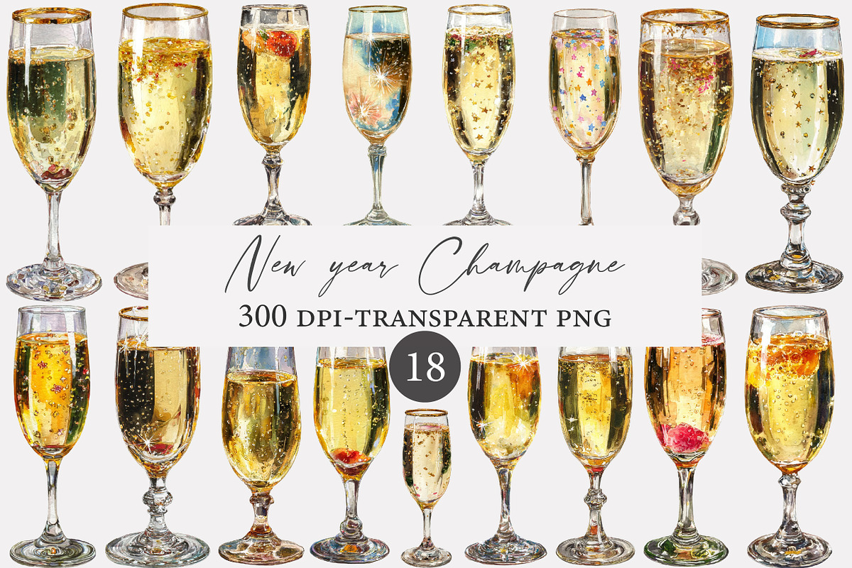 New year Champagne clipart, an Illustration by Designworld (Photo 1 of 3)