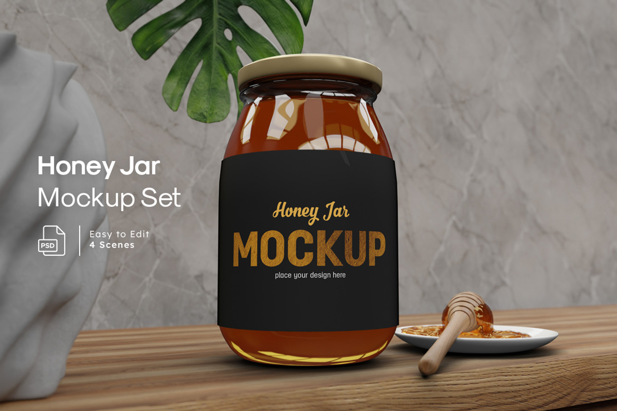 Honey Jar Label Mockup Set, a Cups & Container Mockup by Modern Studio (Photo 1 of 6)