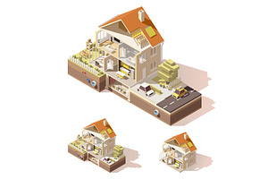 Vector Isometric Low Poly House Cross-section