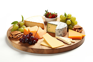 Various types of cheese on white background, a Food & Drink Photo by AlyaAnd