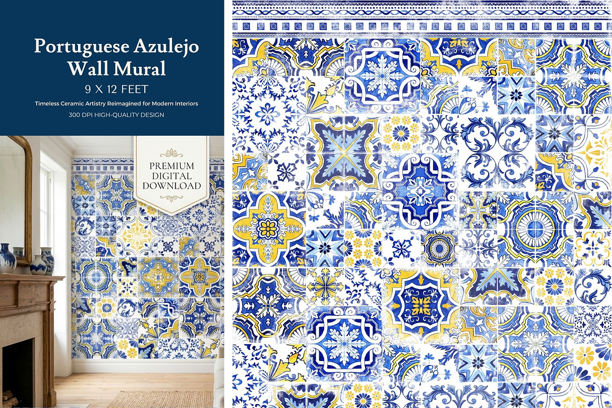 Azulejo Tiles Wall Mural Print, a Wallpaper Graphic by ilonitta (Photo 6 of 10)