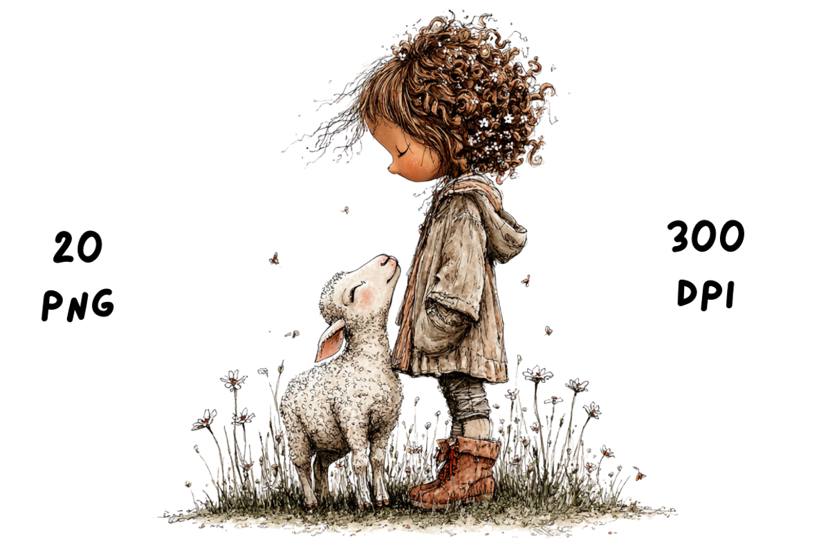 Whimsical Floral Girl & Lamb, an Animal Illustration by GiraffeCreative (Photo 18 of 20)