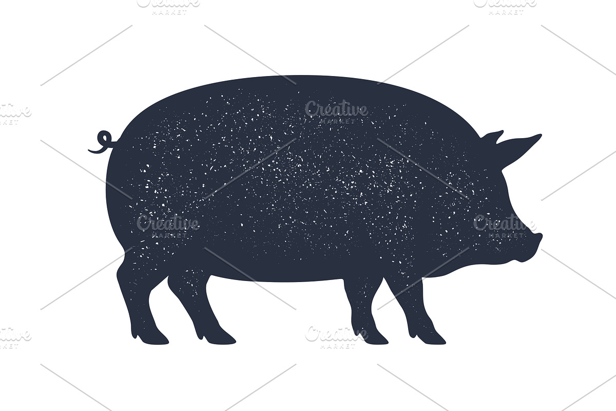 Black pig profile, textured pork, an Animal Illustration by Foxys Graphic