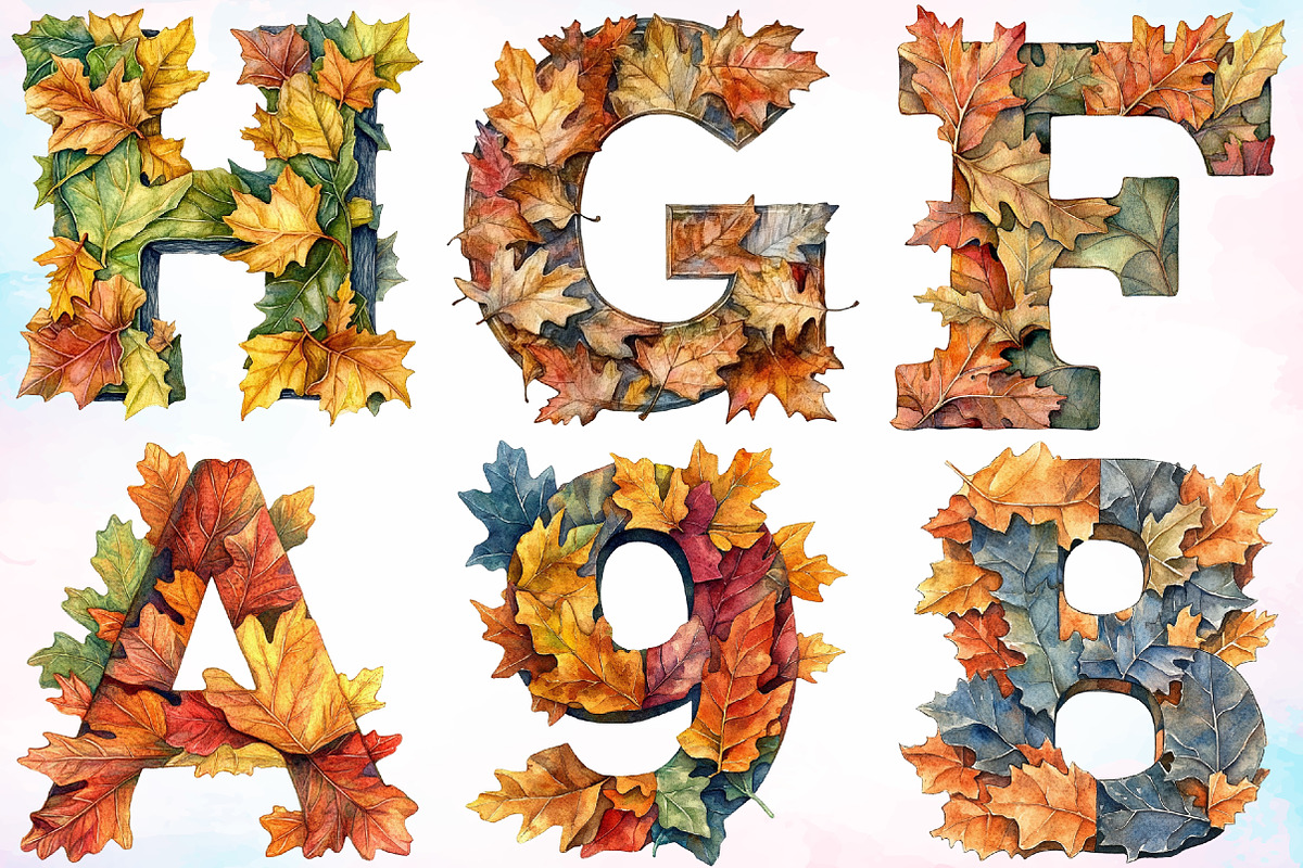 Watercolor Autumn Alphabet Clipart, a Seasonal Illustration by Canvas Craft (Photo 2 of 7)