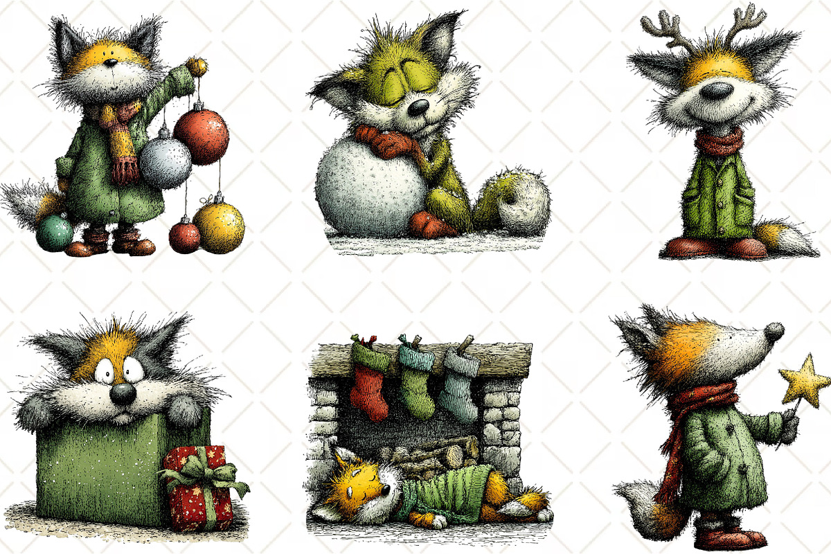 Whimsical Christmas Fox Clipart, an Illustration by Black Bird Studio (Photo 6 of 6)