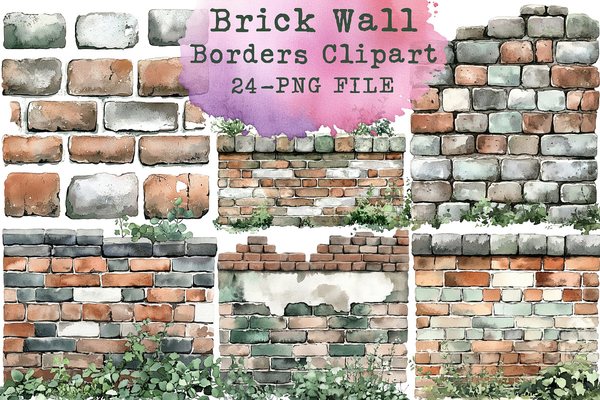 Brick Wall Borders Clipart, an Illustration by Libby Wishes (Photo 1 of 5)