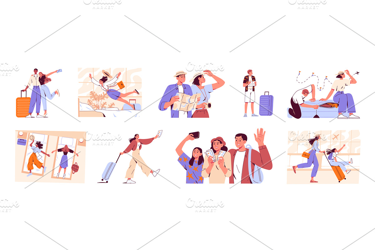 People with suitcases, travelers, an Illustration by undrey