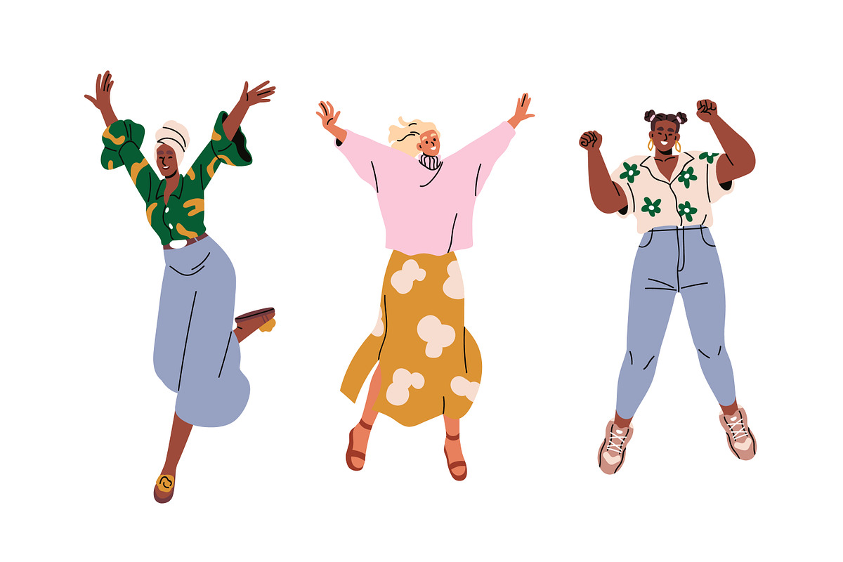 Happy girls jumping with joy set, a Person Illustration by Good Studio (Photo 5 of 5)