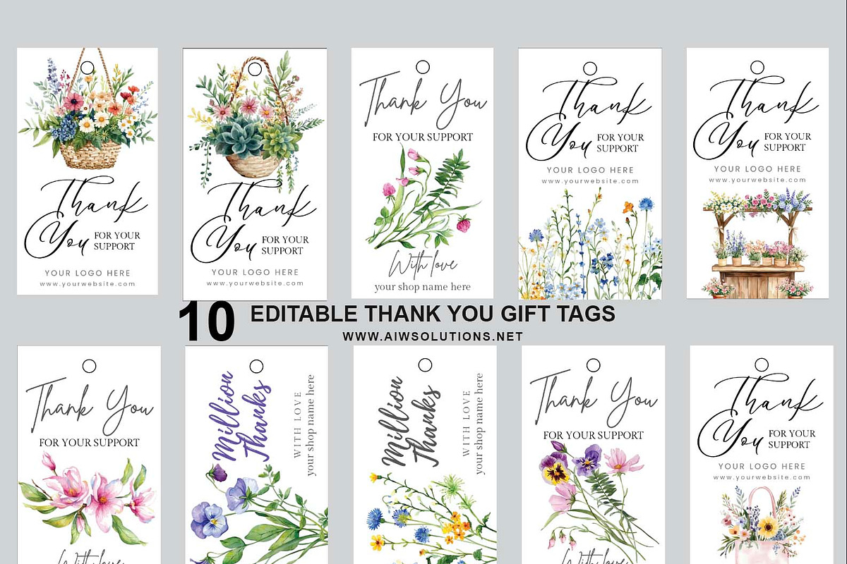 Editable Floral Thank You Gift Tag, a Card Template by AIW SOLUTIONS (Photo 4 of 8)