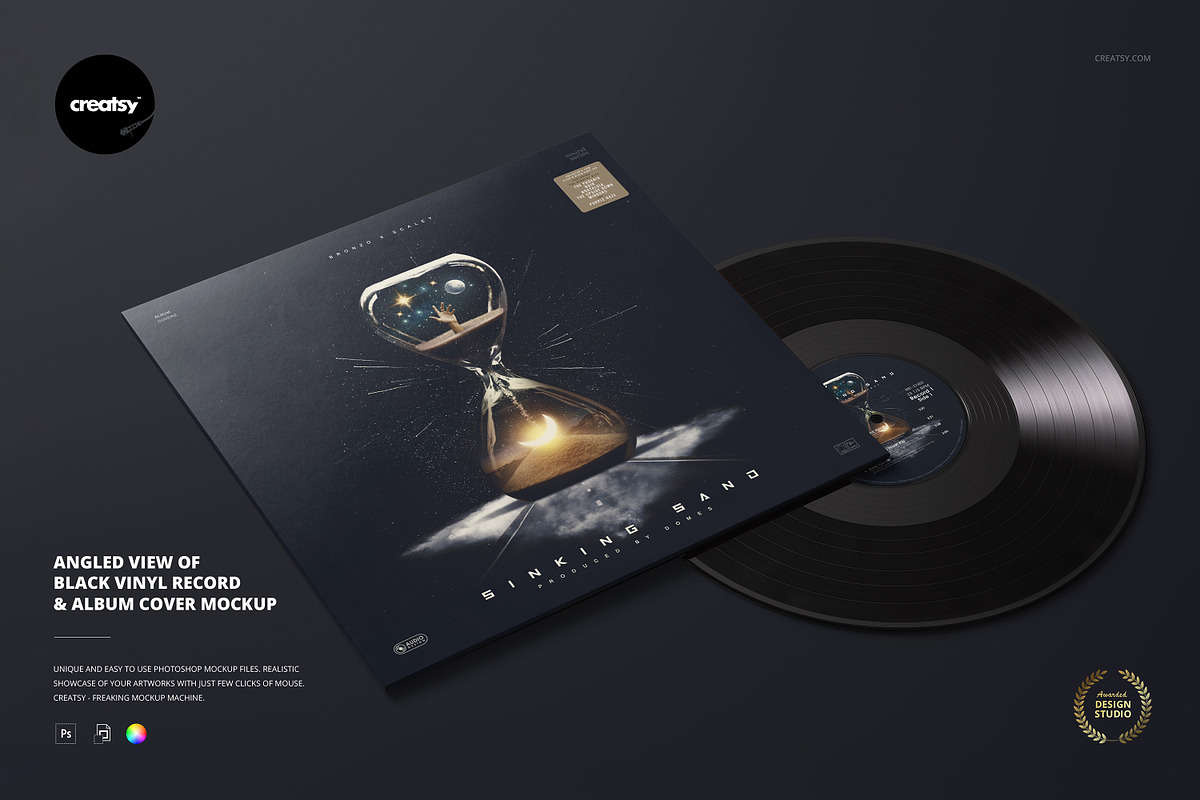 Vinyl Record & Album Cover Mockup, a Merchandise Mockup by creatsy5 (Photo 1 of 5)