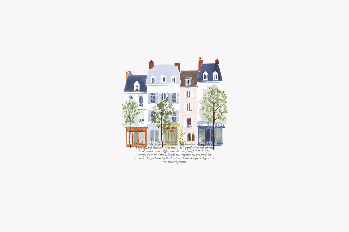 parisian spring houses watercolor, a Decorative Illustration by Patishop Art (Photo 8 of 10)