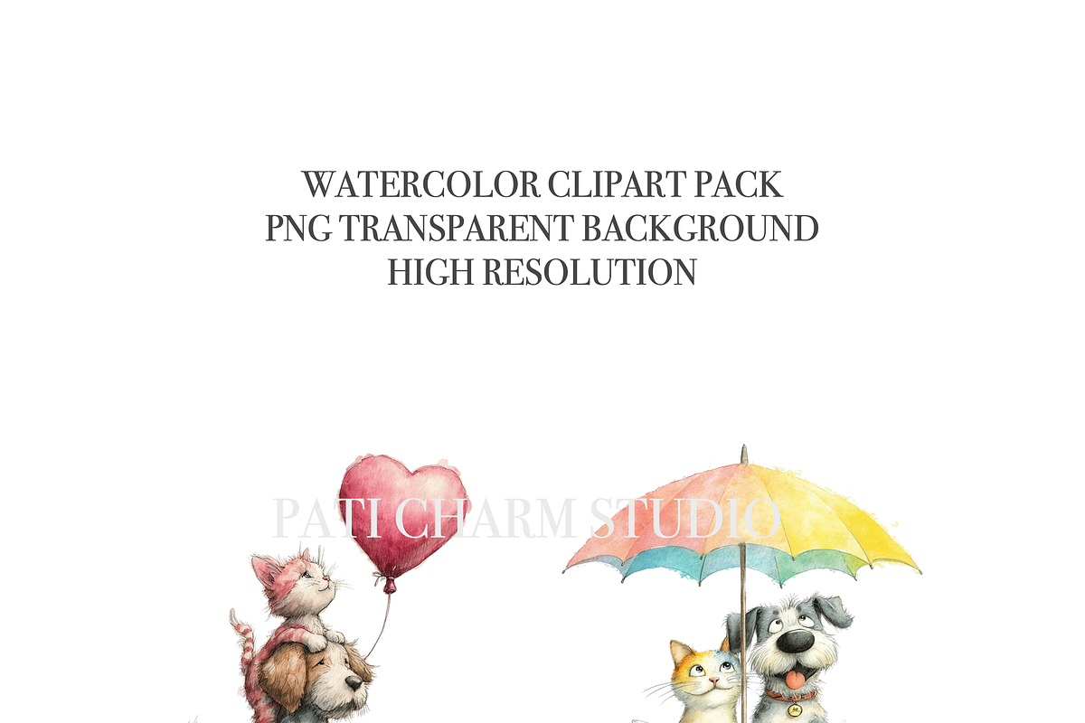 20 Whimsical Cat and Dog PNG Clipart, an Animal Illustration by Pati Charm Studio (Photo 5 of 8)