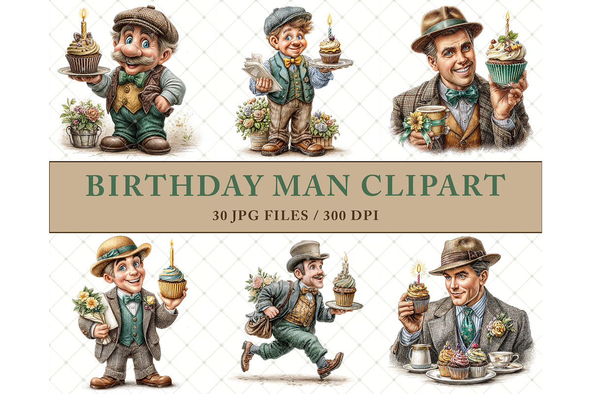 Birthday Man Clipart JPG, an Illustration by Memories By Lea (Photo 3 of 19)