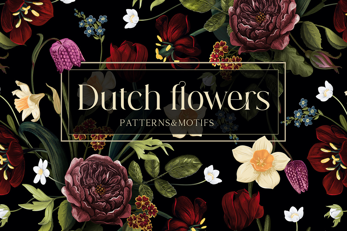 Dark Botanical Flowers pattern&motif, a Decorative Illustration by PenguinArtStudio (Photo 1 of 6)