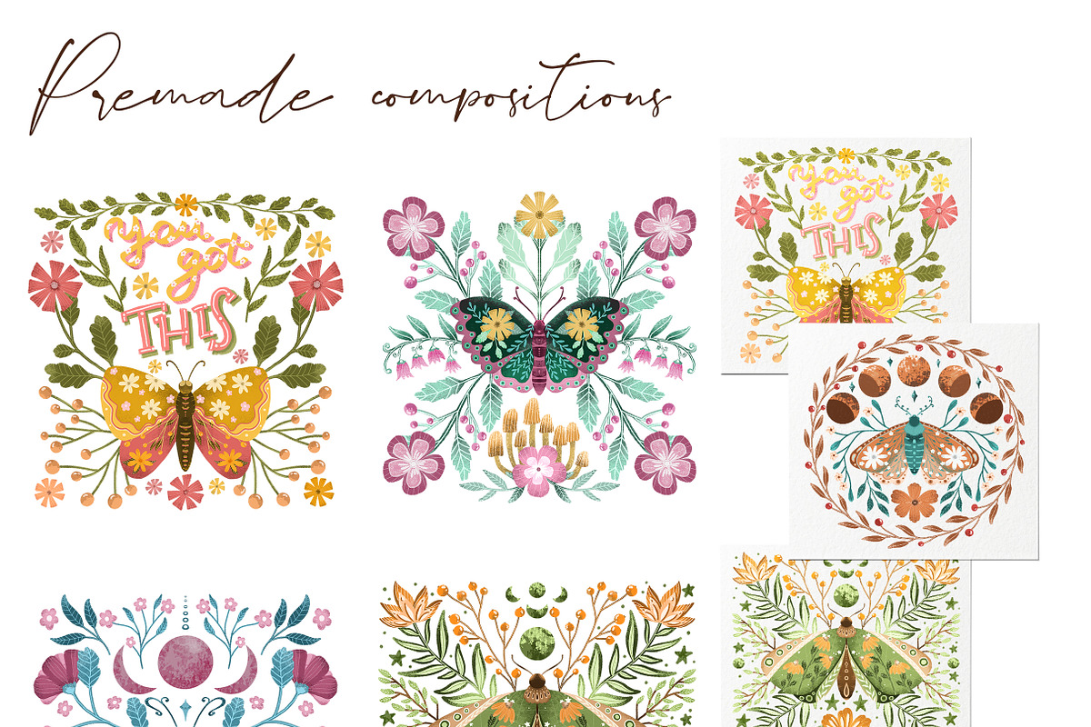 Flowery butterflies clipart set, an Animal Illustration by Yelloo Fish (Photo 5 of 14)