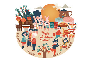 Mid-autumn festival celebration, a Decorative Illustration by Wanwiss
