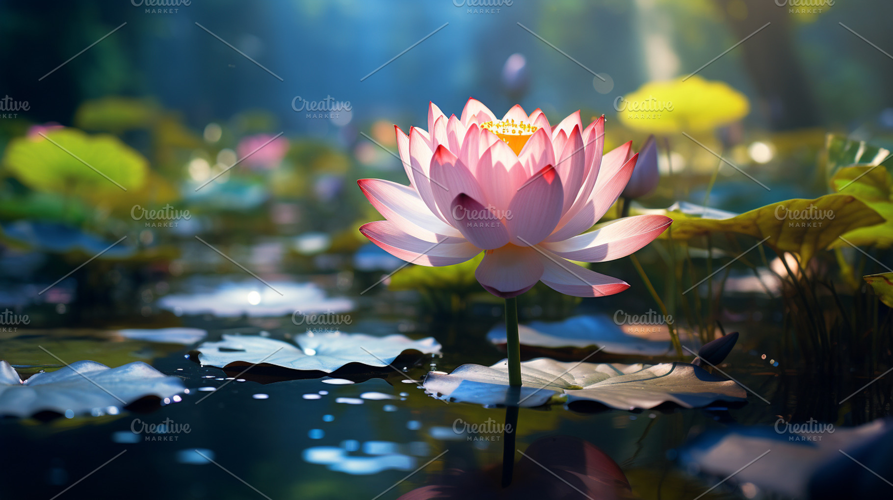 Beautiful lotus flower blooming in t, a Photo by LOGOCREATIVE
