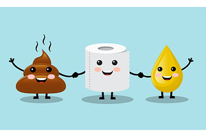 three cute friends in the toilet