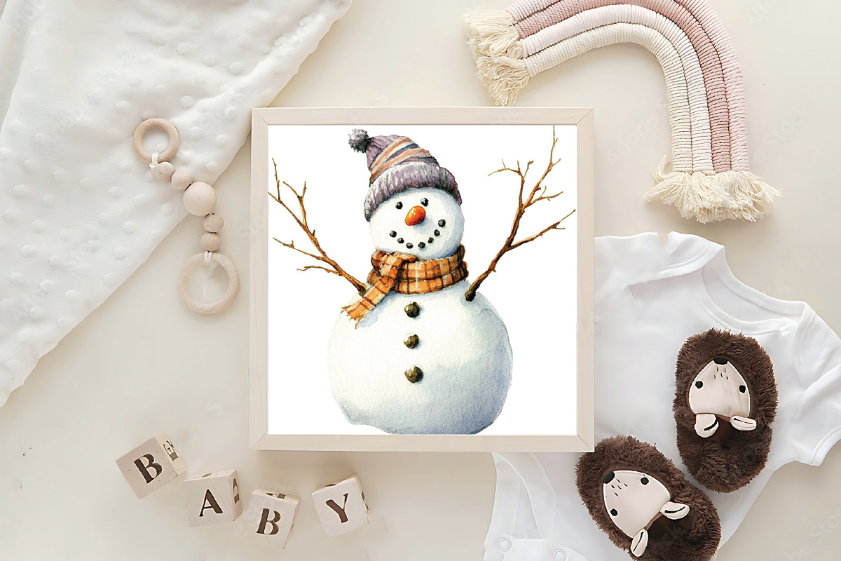 Watercolor Christmas Snowman Clipart, a Work Illustration by CraftArtStudio (Photo 6 of 6)