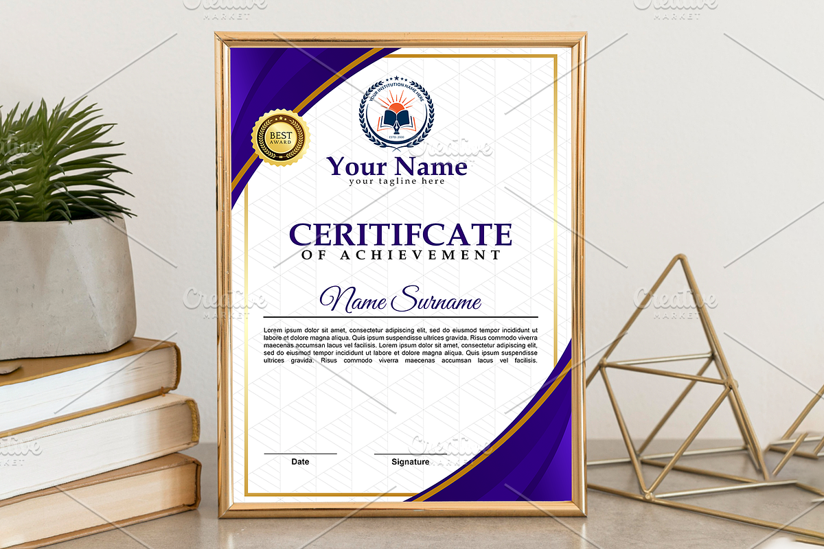 Modern A4 certificate template, a Branding & Logo Template by Graphix Studio (Photo 5 of 7)