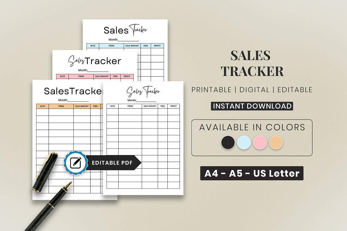 Editable Sales Printable Tracker, a Templates & Theme by Snapybiz (Photo 1 of 6)
