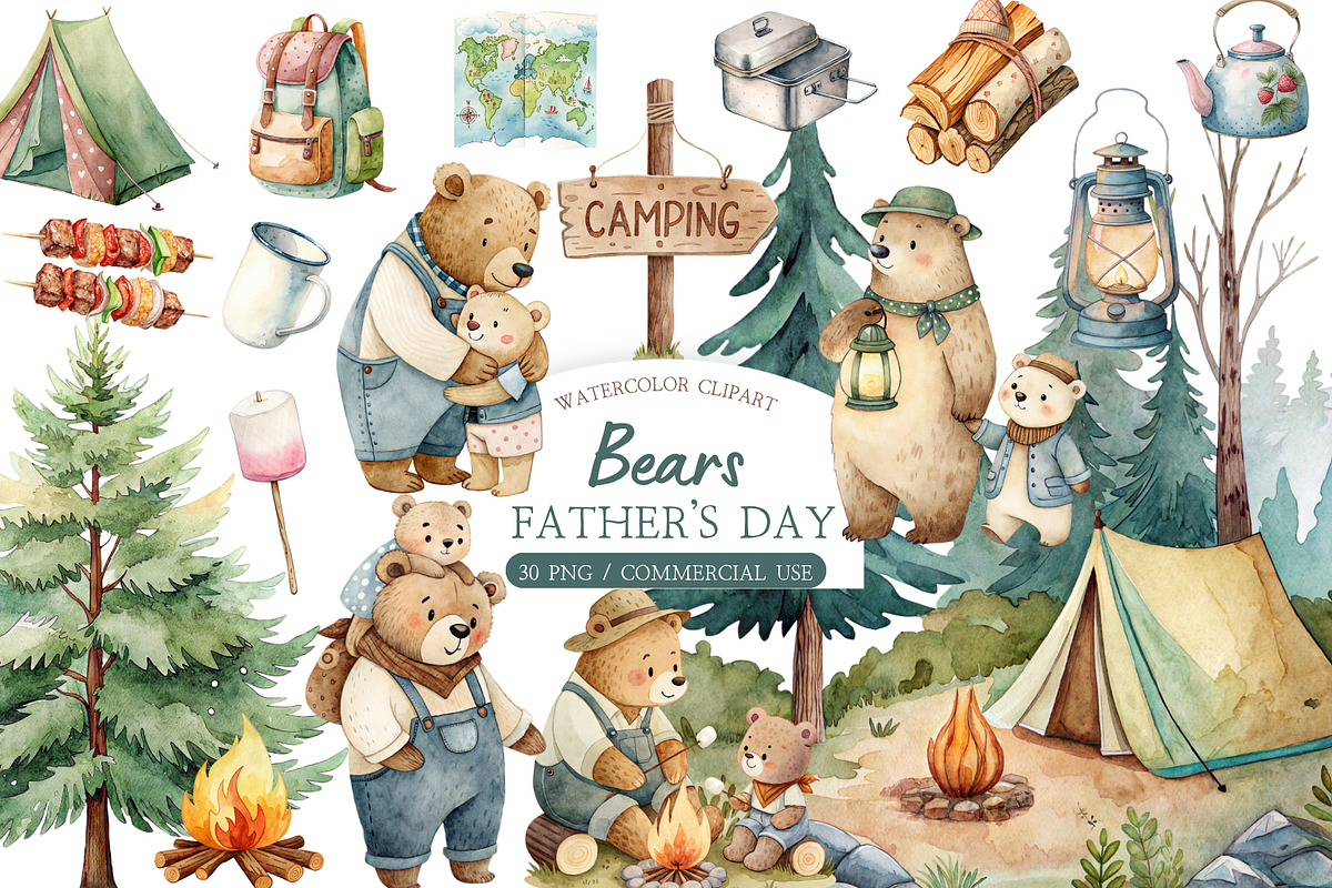 Daddy and Baby Bear PNG Set, an Animal Illustration by MockupWizard (Photo 1 of 5)