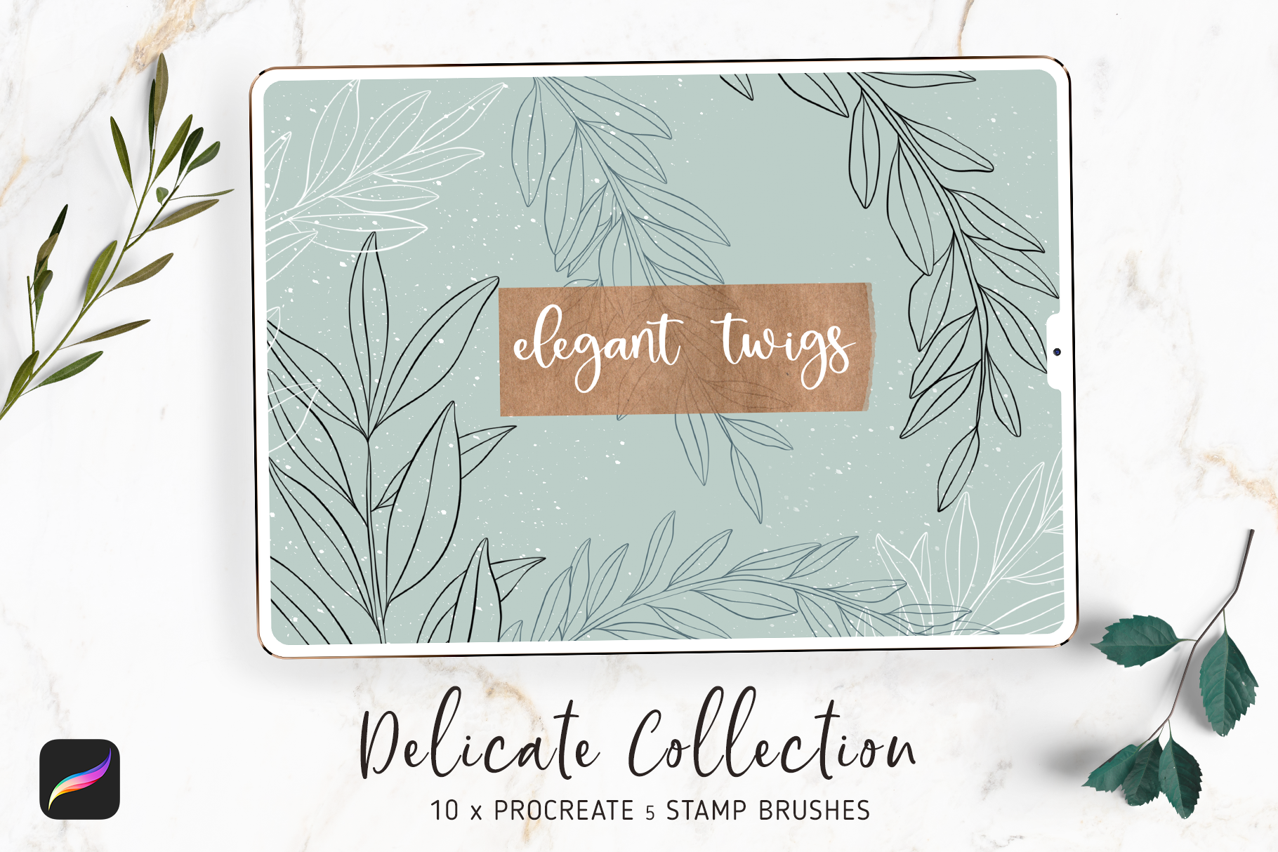 Botanical Procreate Stamp Brushes, a Brush Add-On by Oh Mia Studio