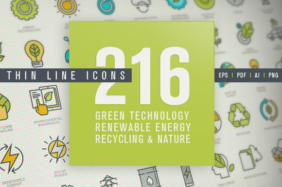 Thin Line Icons For Green Technology