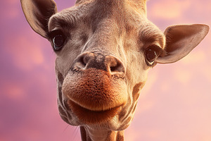Close-up of a giraffe against a colorful sunset sky, highlightin, an Animal Photo by Ales Munt