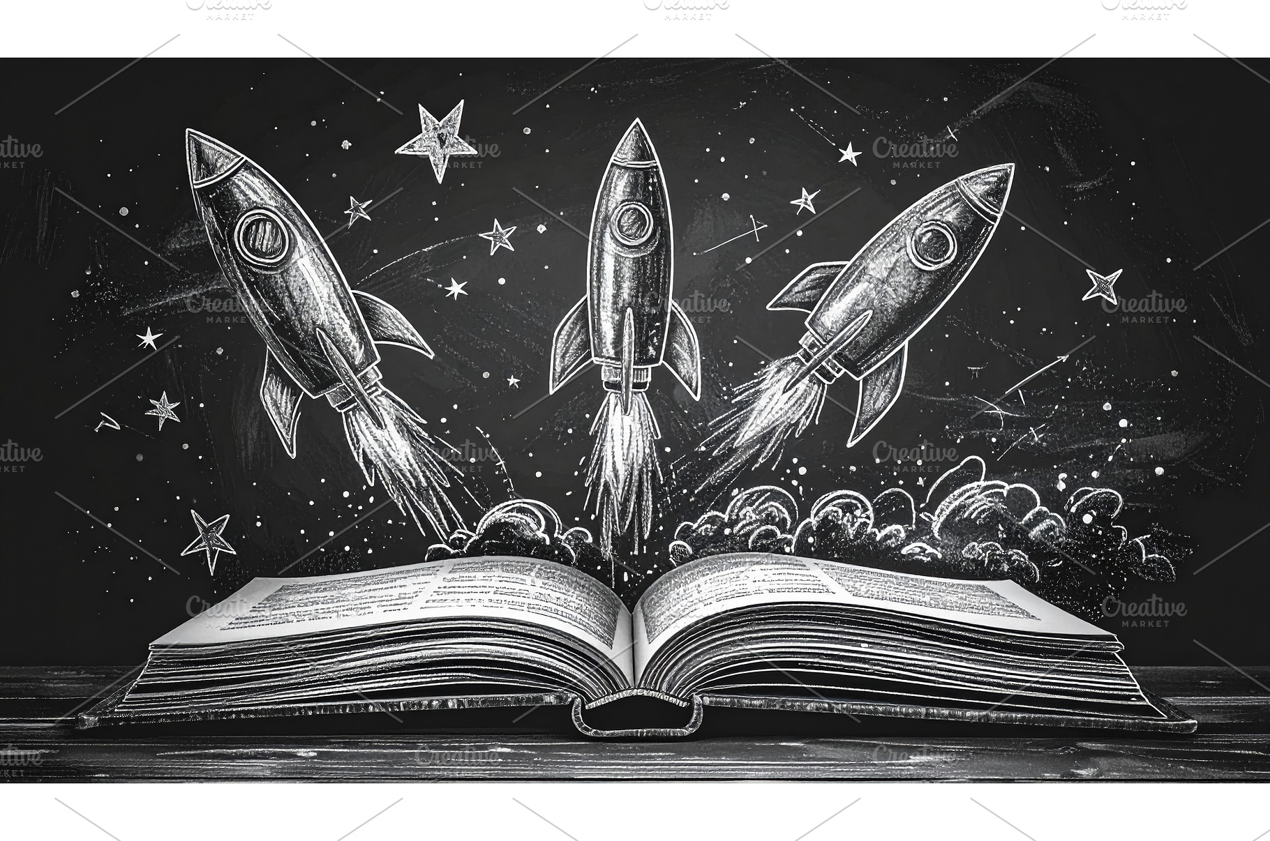 Open book with chalk rockets, a School & Education Photo by Igor Tichonow