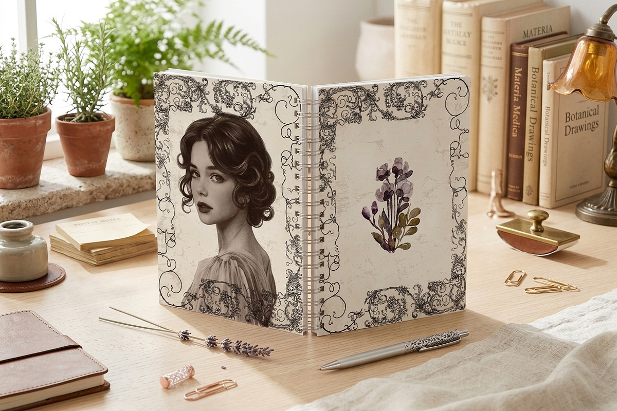 Vintage Portrait Notebook Covers PNG, a Decorative Illustration by Pink_bloom (Photo 7 of 13)