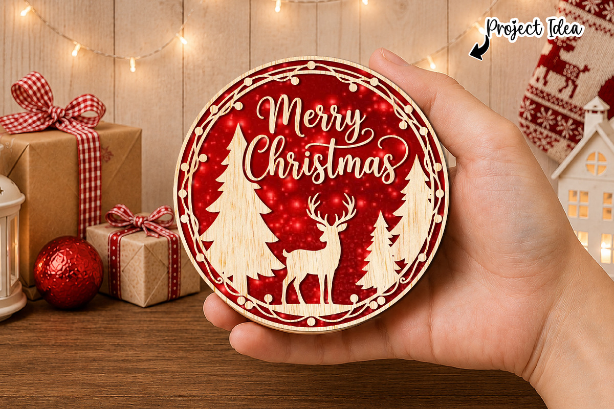 Merry Christmas Round Laser Cut SVG, an Object Graphic by OK Design (Photo 2 of 3)