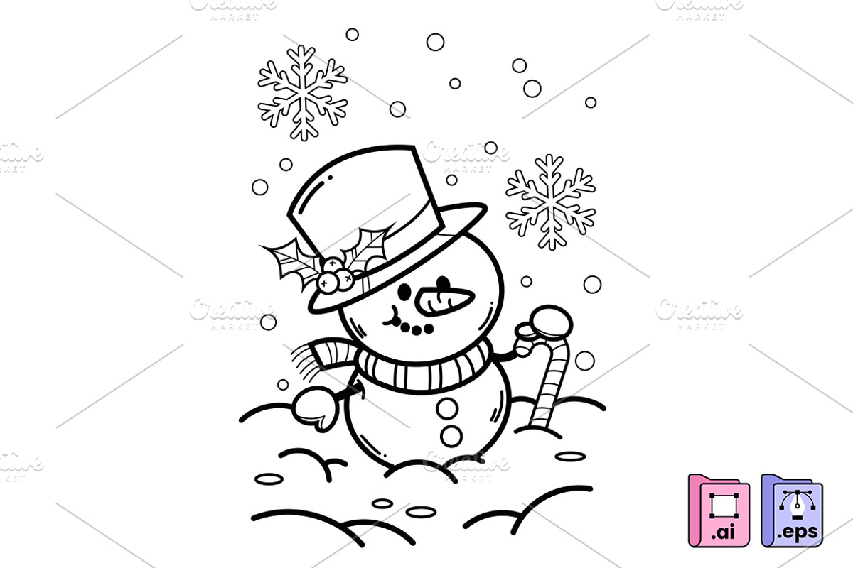 Coloring Page Snowman Illustration, a Seasonal Illustration by MISS CHATZ (Photo 1 of 3)