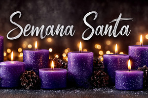 Semana Santa purple candles glowing with warm light and festive, a Holiday Photo by José Manuel Gelpi
