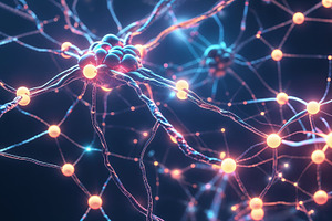 Displaying glowing orange nodes, an Illustration by wavebreak